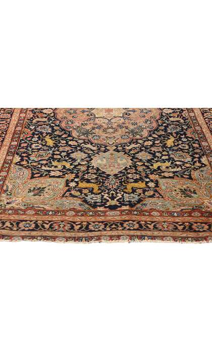 4 x 7 Antique Persian Tabriz Rug Safavid Medallion and Animal Carpet 78772