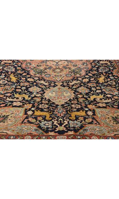 4 x 7 Antique Persian Tabriz Rug Safavid Medallion and Animal Carpet 78772