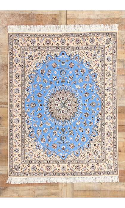 5 x 7 Signed Habibian Blue Persian Nain Rug 78774