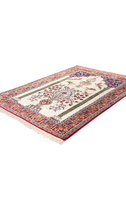 3 x 5 Vintage Persian Silk Qum Prayer Rug Qom Tableau 78782