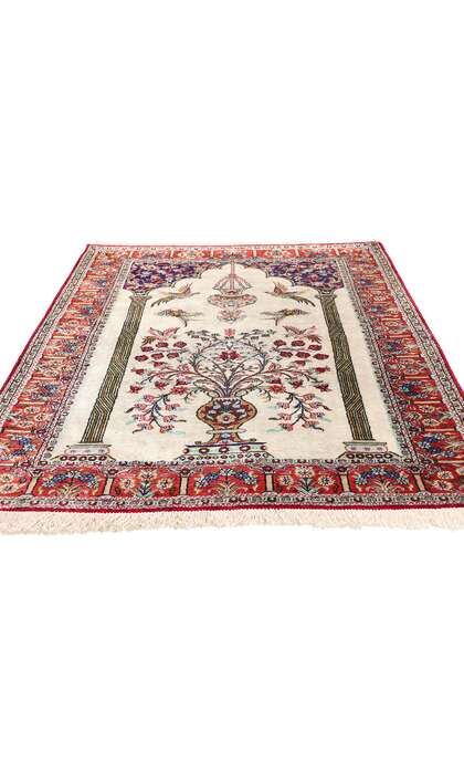 3 x 5 Vintage Persian Silk Qum Prayer Rug Qom Tableau 78782