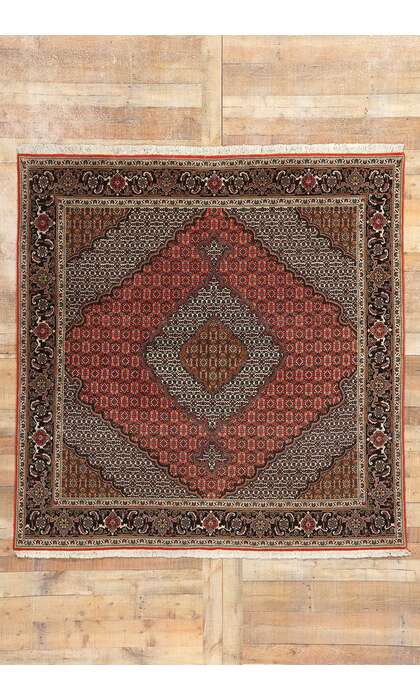 7 x 7 Square Vintage Persian Mahi Tabriz Rug 78781