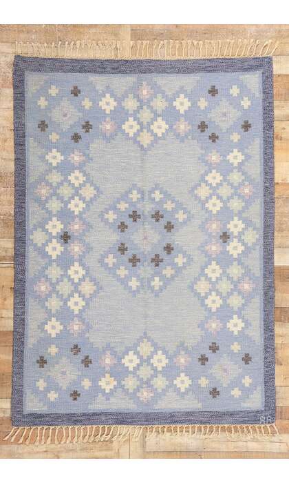 6 x 8 Asa Akerlund Vintage Blue Swedish Rollakan Rug 77036