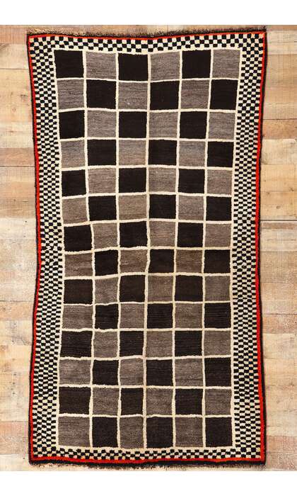 4 x 7 Vintage Checkerboard Persian Gabbeh Rug Midcentury Modern Cubism 61071