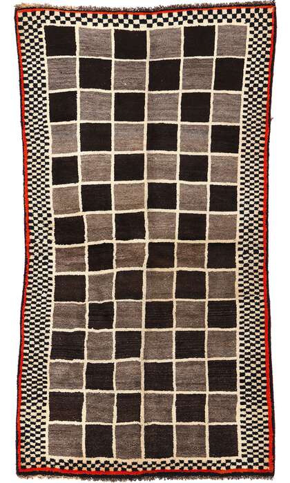 4 x 7 Vintage Checkerboard Persian Gabbeh Rug Midcentury Modern Cubism 61071