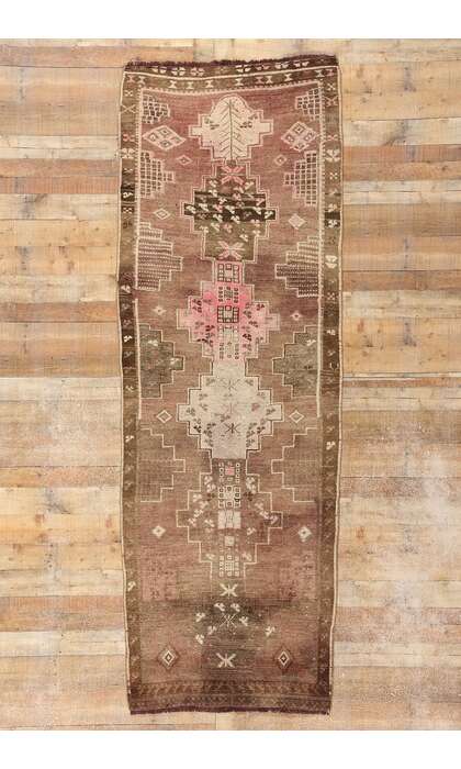 4 x 10 Pink and Brown Vintage Turkish Kars Rug 77696