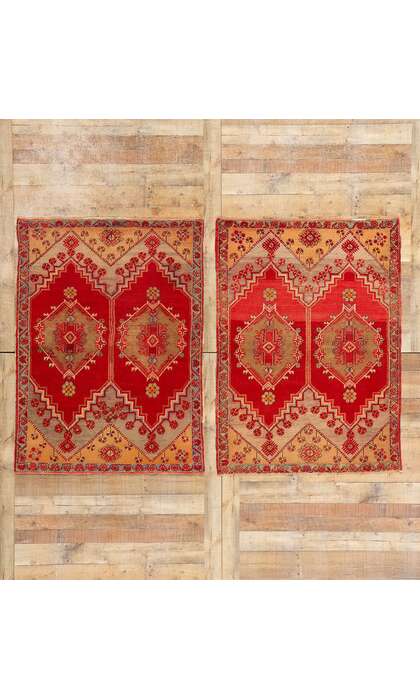 4 x 5 Vintage Red Turkish Oushak Rug 51122 Matching Pair