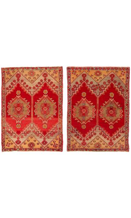 4 x 5 Vintage Red Turkish Oushak Rug 51123 Matching Pair