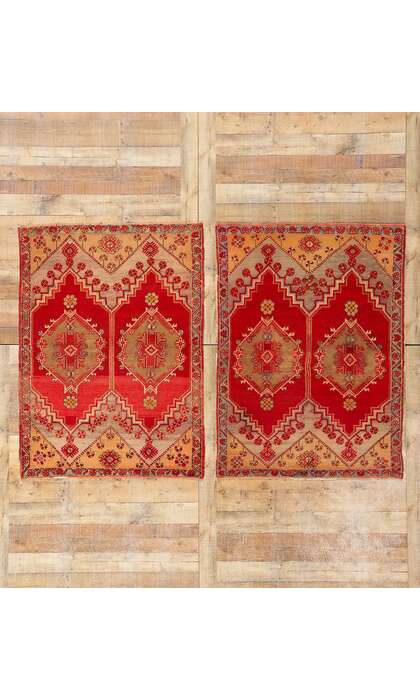 4 x 5 Vintage Red Turkish Oushak Rug 51123 Matching Pair