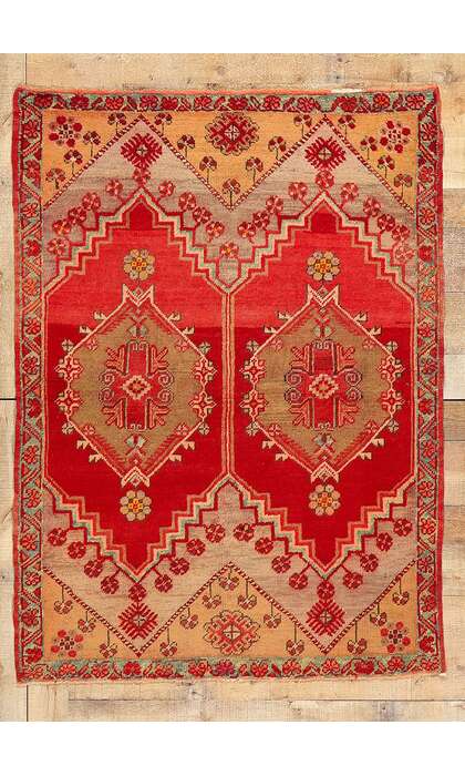 4 x 5 Vintage Red Turkish Oushak Rug 51123