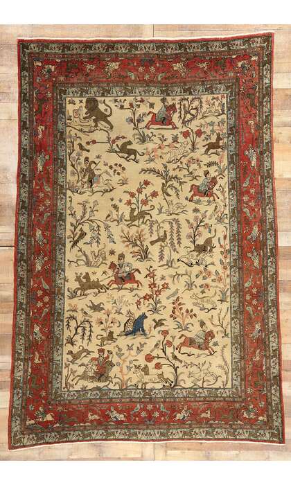7 x 10 Vintage Persian Tabriz Hunting Rug 78766
