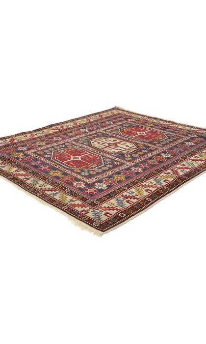 4 x 5 Antique Caucasian Kazak Rug 78813