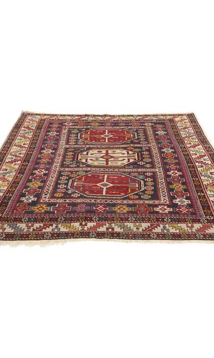 4 x 5 Antique Caucasian Kazak Rug 78813