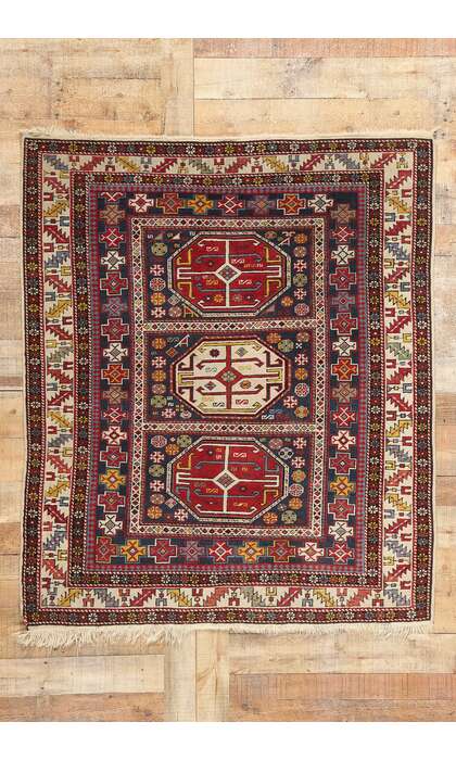 4 x 5 Antique Caucasian Kazak Rug 78813