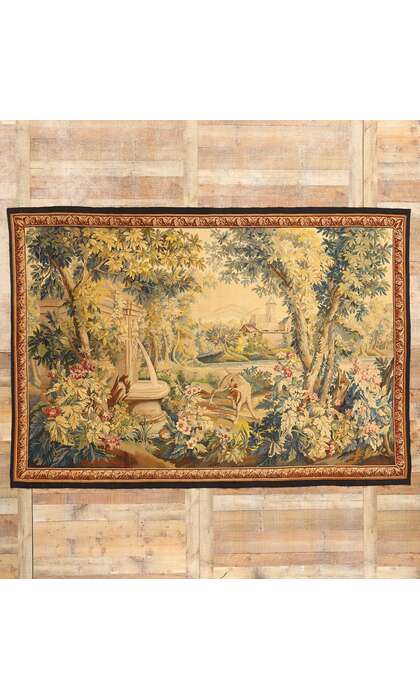 7 x 10 Antique French Aubusson Verdure Tapestry 78831
