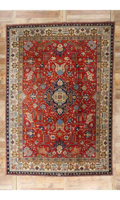9 x 13 Antique Red Persian Tabriz Rug 78830