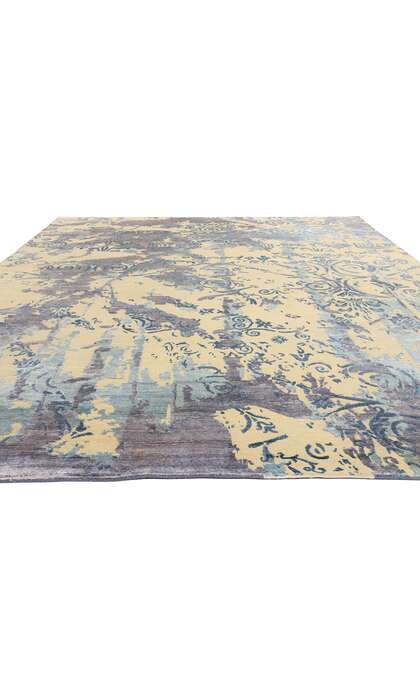 9 x 12 Contemporary Abstract Damask Wool and Silk Rug 31014