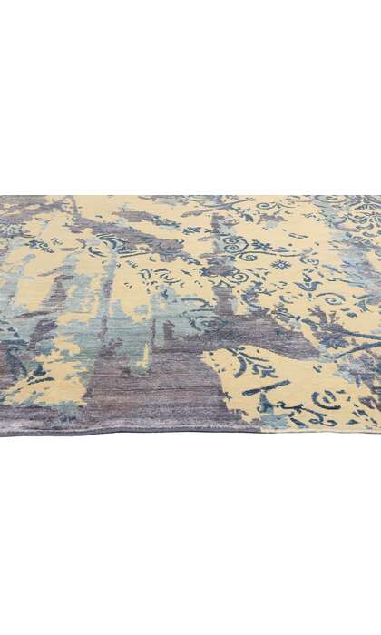 9 x 12 Contemporary Abstract Damask Wool and Silk Rug 31014