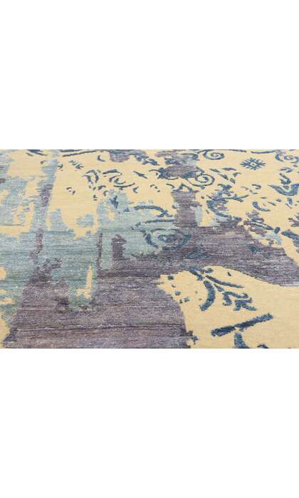 9 x 12 Contemporary Abstract Damask Wool and Silk Rug 31014