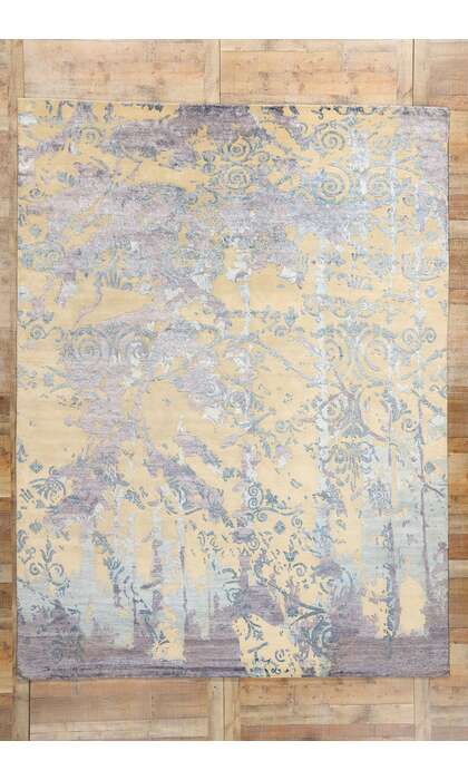 9 x 12 Contemporary Abstract Damask Wool and Silk Rug 31014