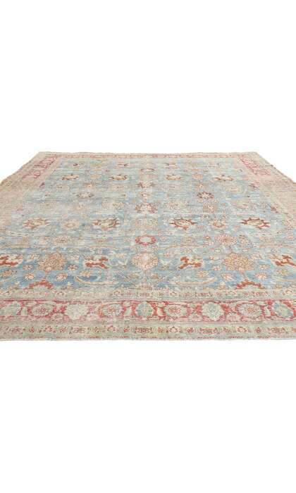 9 x 12 Distressed Antique-Worn Blue Persian Tabriz Rug 53174