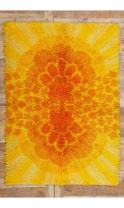 4 x 6 Vintage Ege Taepper Sunburst Danish Rya Rug 78271