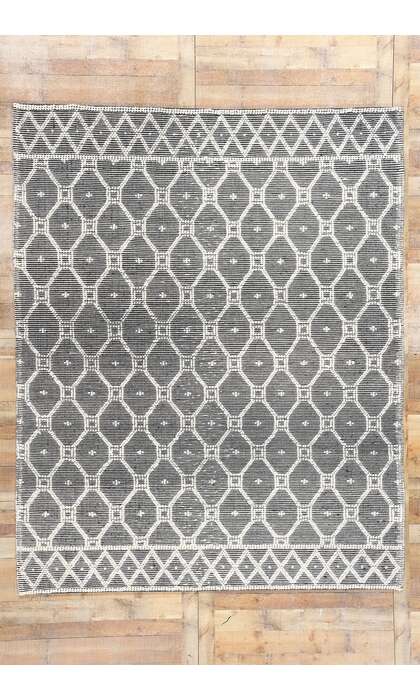 8 x 10 Moroccan Black Textured High-Low Kilim Rug 31028