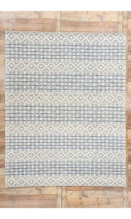 8 x 10 Moroccan Blue Textured High-Low Kilim Rug 31034