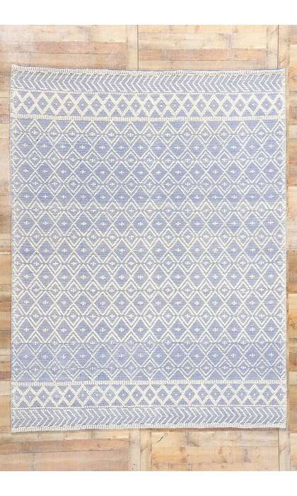 8 x 10 Moroccan Blue Textured High-Low Kilim Rug 31026