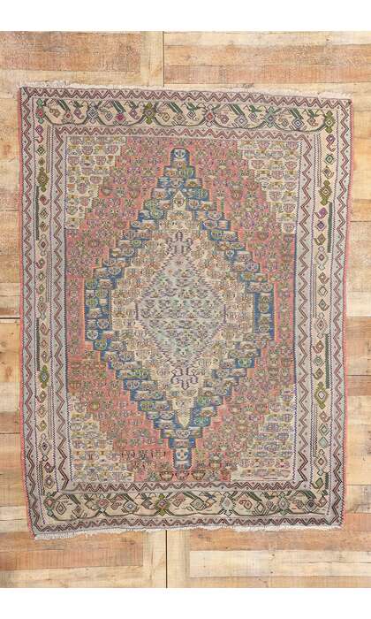 5 x 6 Vintage Persian Floral Bijar Kilim Rug 78213