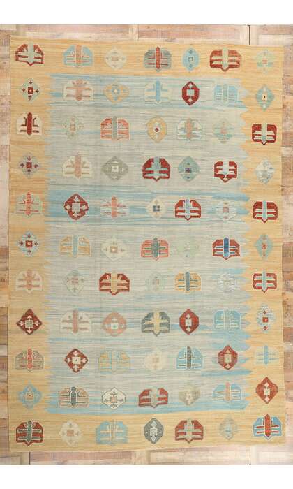 10 x 15 Turkish Tribal Kilim High-Low Rug 52209