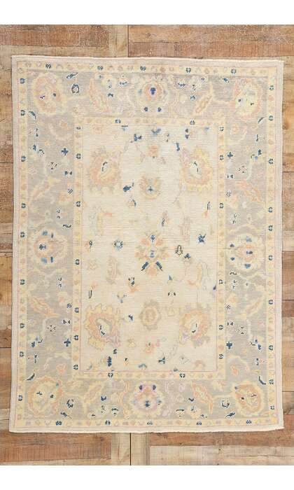 5 x 7 Modern Earthy Pastel Turkish Oushak Rug 53605