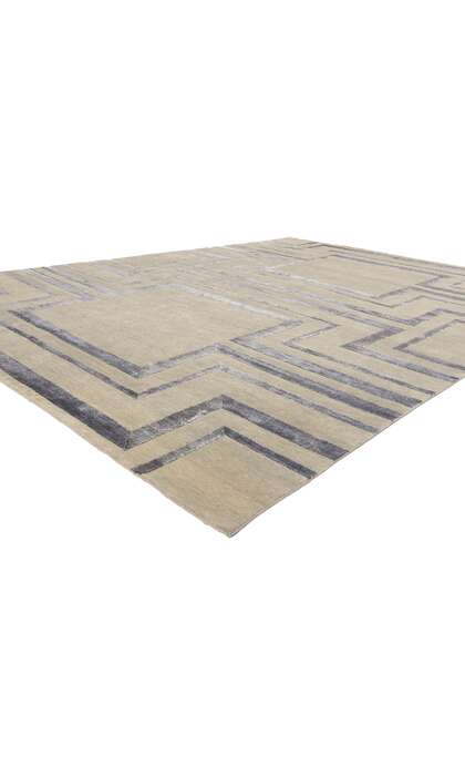 9 x 12 Contemporary Art Deco High-Low Wool and Silk Rug 31008