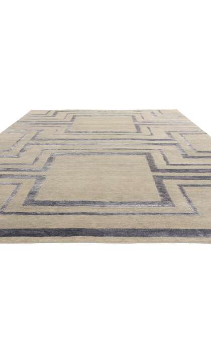 9 x 12 Contemporary Art Deco High-Low Wool and Silk Rug 31008