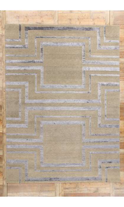 9 x 12 Contemporary Art Deco High-Low Wool and Silk Rug 31008