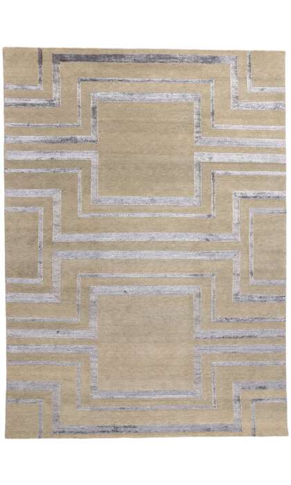 9 x 12 Contemporary Art Deco High-Low Wool and Silk Rug 31008