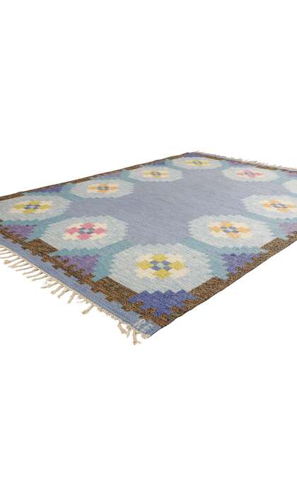 5 x 8 Vintage Blue Swedish Rollakan Rug 78822