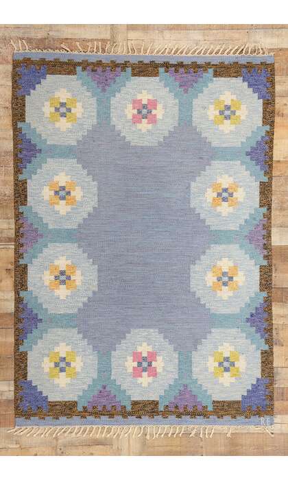 5 x 8 Vintage Blue Swedish Rollakan Rug 78822