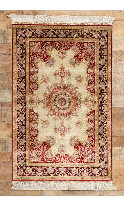 3 x 5 Vintage Chinese Silk Qum Rug 78810