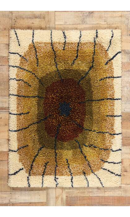 4 x 5 Laila Seppa Vintage Finnish Ryijy Rug 78828
