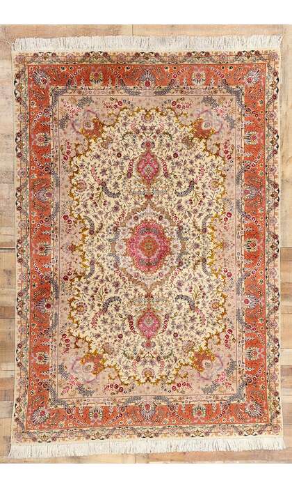 7 x 10 Vintage Wool and Silk Persian Tabriz Rug 78687