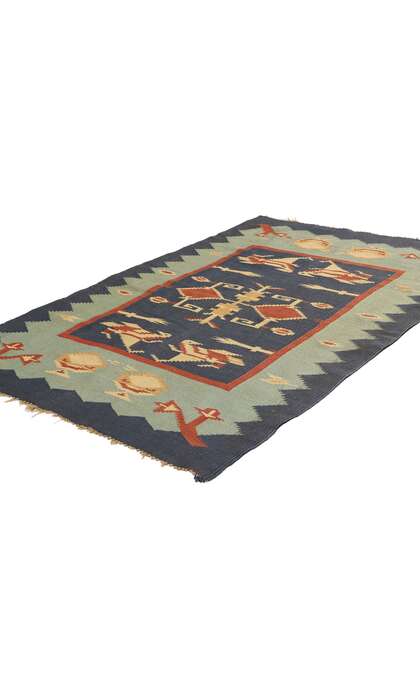 3 x 5 Vintage Oltenian Romanian Bird Kilim Rug 78789