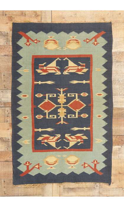 3 x 5 Vintage Oltenian Romanian Bird Kilim Rug 78789