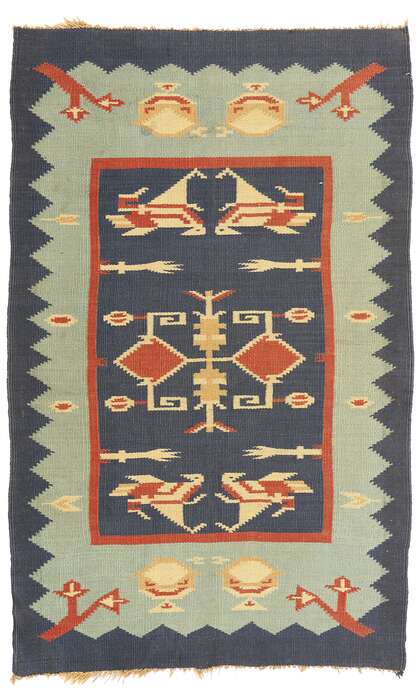 3 x 5 Vintage Oltenian Romanian Bird Kilim Rug 78789