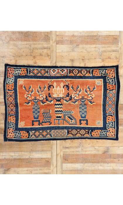 4 x 7 Vintage Orange Chinese Baotou Rug 78027