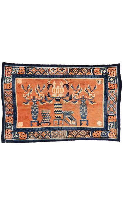 4 x 7 Vintage Orange Chinese Baotou Rug 78027