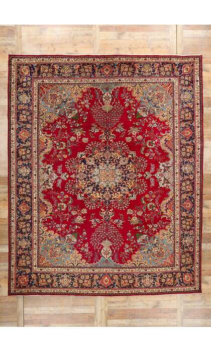 10 x 13 Vintage Red Persian Tabriz Rug 78814