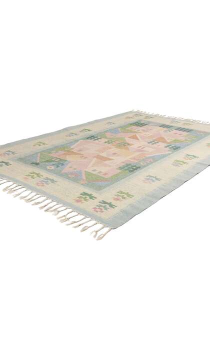 5 x 7 Vintage Swedish Pictorial Rollakan Rug 78819