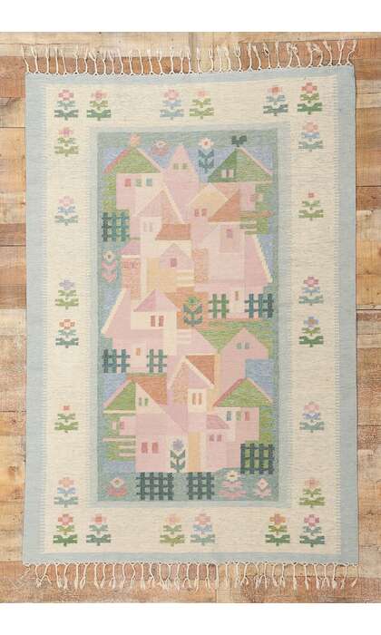 5 x 7 Vintage Swedish Pictorial Rollakan Rug 78819