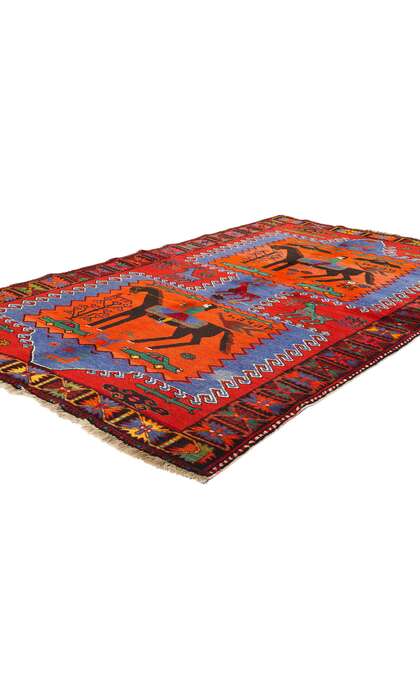 4 x 7 Vintage Persian Karabagh Pictorial Rug 77620